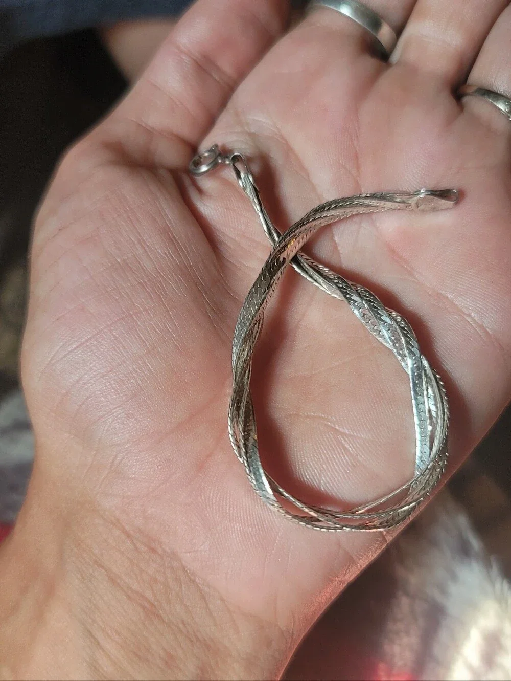 925 Sterling Silver Braided Herringbone Bracelet 7.25 Inch Triple Twist Snake